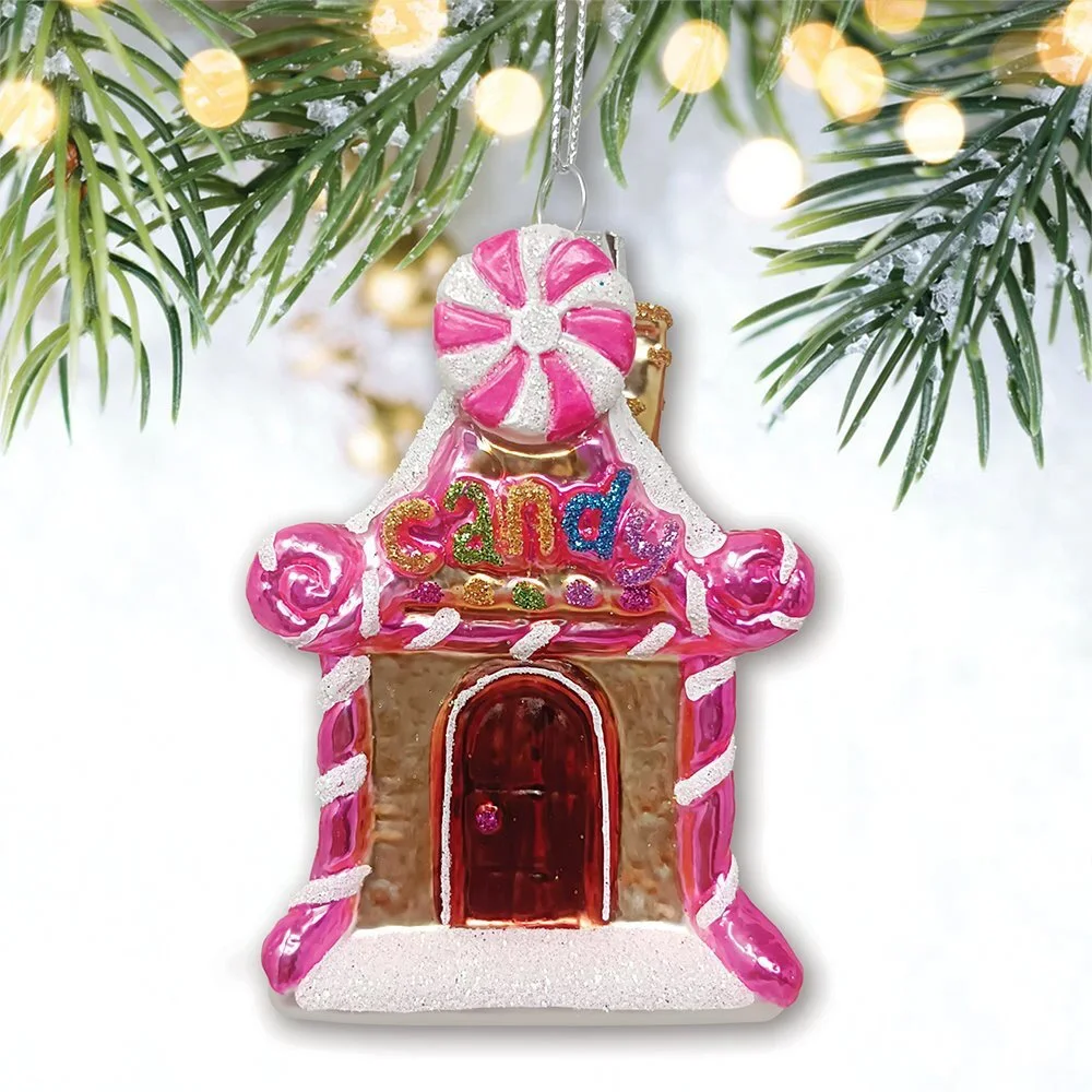 Sweet Treat Cottage Candy Lane House Glass Christmas Ornament